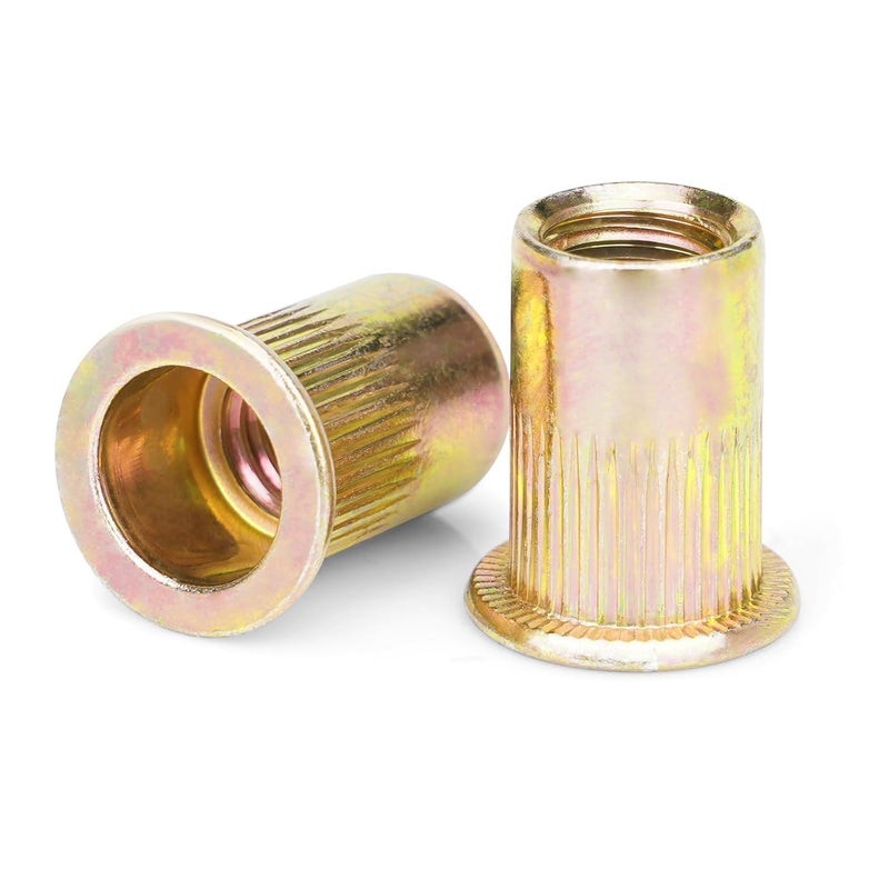 Vmuter Rivet Nuts, 100Pcs M5 Rivet Nuts,Zinc Plated Finish Carbon Steel Flat Head Rivnut Threaded Insert - Image 1